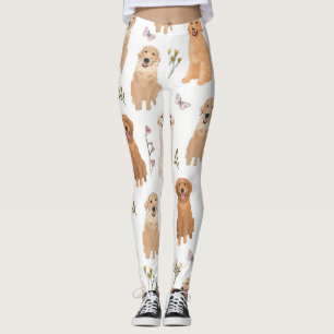 Golden Retriever Floral Pattern Cute Dog & Wildf Leggings