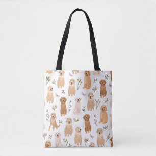 Golden Retriever Floral Pattern Cute Dog & Wildf Tote Bag