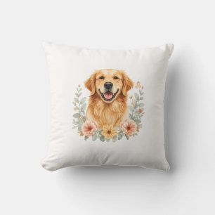 Golden Retriever Floral Throw Pillow