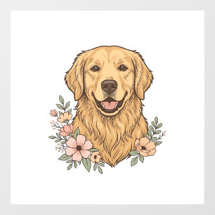 Golden Retriever Floral Vintage Engraving Design_1