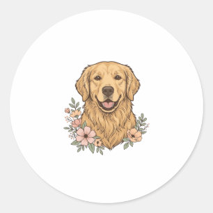Golden Retriever Floral Vintage Engraving Design_1 Classic Round Sticker