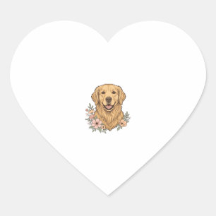Golden Retriever Floral Vintage Engraving Design_1 Heart Sticker