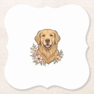 Golden Retriever Floral Vintage Engraving Design_1 Paper Coaster
