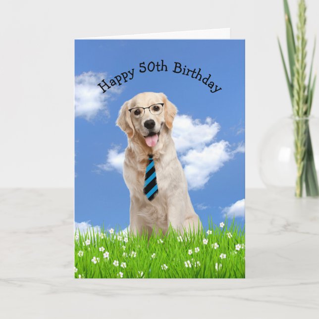 Golden Retriever For 50th Birthday Card (Front)