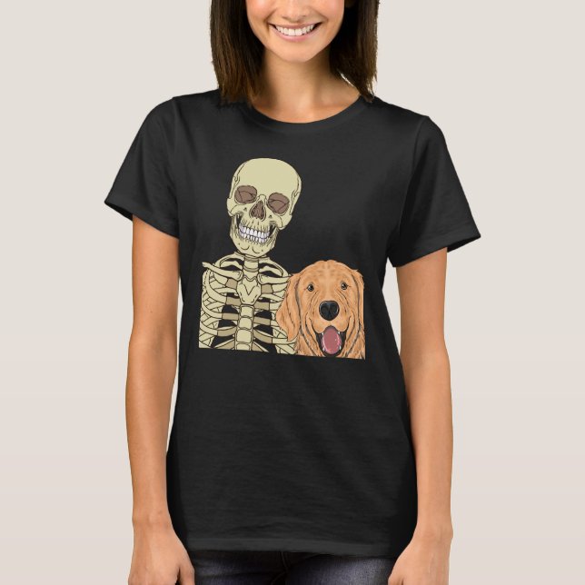 Golden Retriever Friend Scary Skeleton T-Shirt (Front)