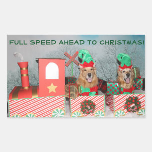 Golden Retriever Full Speed Ahead Christmas Train Rectangular Sticker