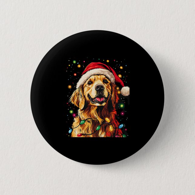 Golden Retriever Funny dog Christmas Santa Hat lig 6 Cm Round Badge (Front)