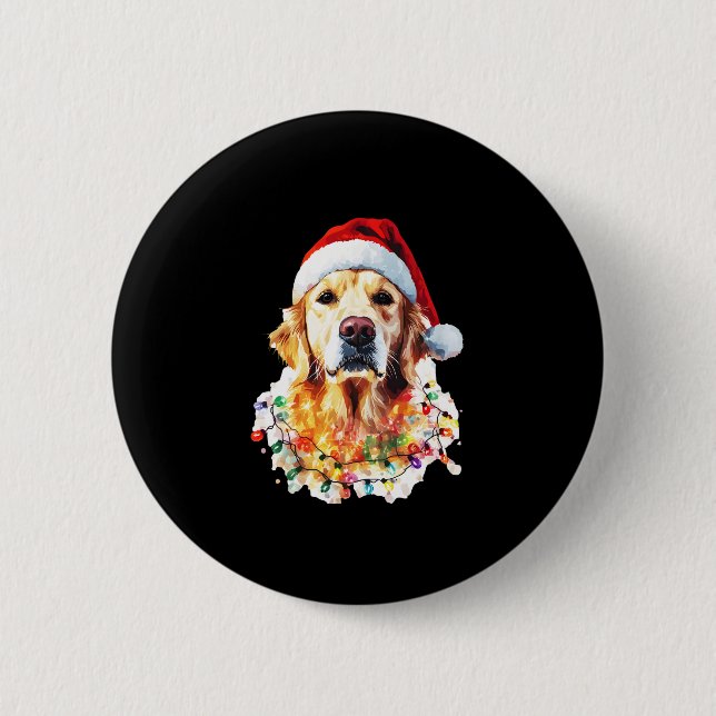 Golden Retriever Funny dog Christmas Santa Hat lig 6 Cm Round Badge (Front)