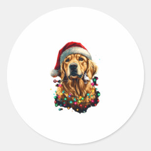 Golden Retriever Funny dog Christmas Santa Hat lig Classic Round Sticker