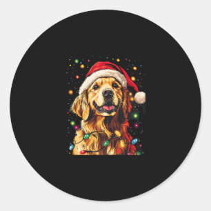 Golden Retriever Funny dog Christmas Santa Hat lig Classic Round Sticker