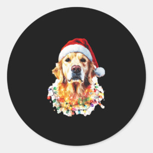 Golden Retriever Funny dog Christmas Santa Hat lig Classic Round Sticker
