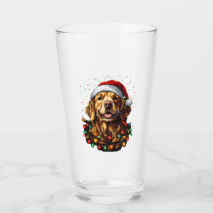 Golden Retriever Funny dog Christmas Santa Hat lig Glass