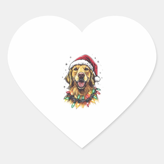 Golden Retriever Funny dog Christmas Santa Hat lig Heart Sticker (Front)