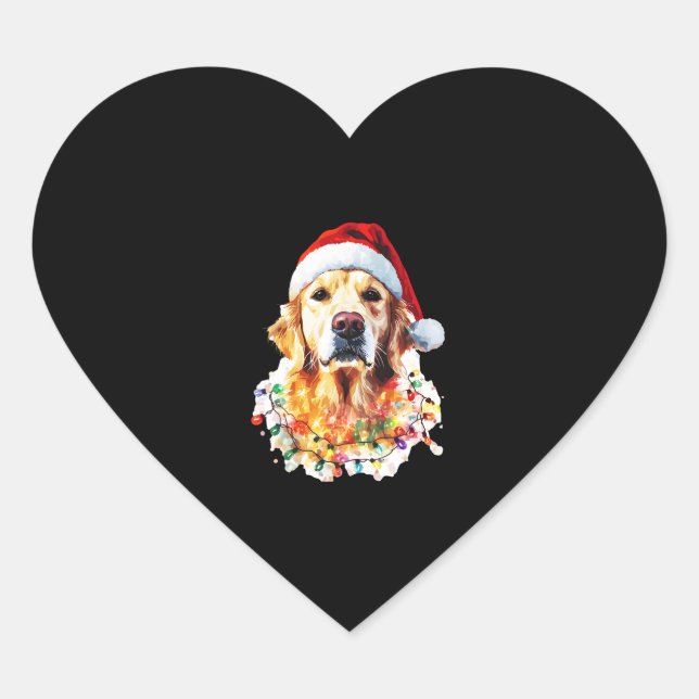 Golden Retriever Funny dog Christmas Santa Hat lig Heart Sticker (Front)