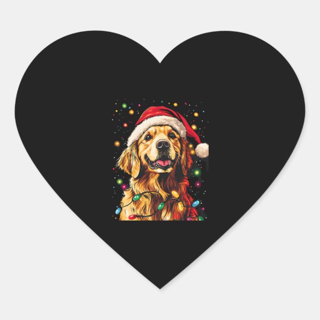 Golden Retriever Funny dog Christmas Santa Hat lig Heart Sticker (Front)