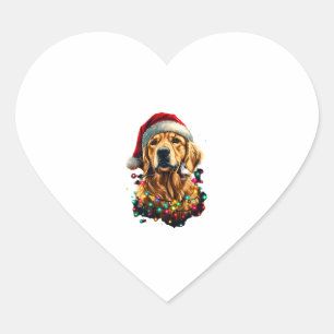Golden Retriever Funny dog Christmas Santa Hat lig Heart Sticker
