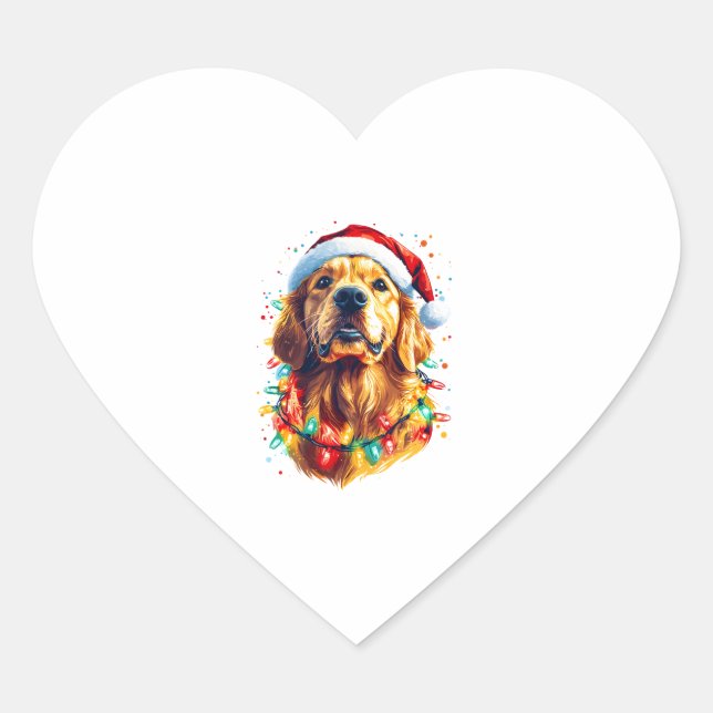 Golden Retriever Funny dog Christmas Santa Hat lig Heart Sticker (Front)