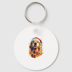 Golden Retriever Funny dog Christmas Santa Hat lig Key Ring