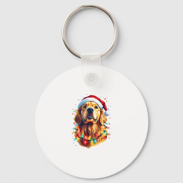 Golden Retriever Funny dog Christmas Santa Hat lig Key Ring (Front)