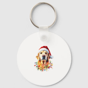 Golden Retriever Funny dog Christmas Santa Hat lig Key Ring