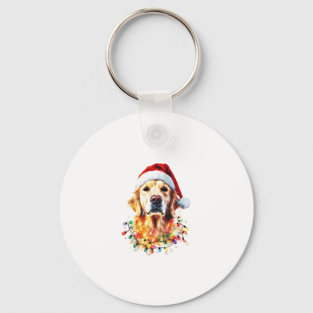 Golden Retriever Funny dog Christmas Santa Hat lig Key Ring (Front)