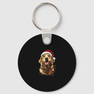 Golden Retriever Funny dog Christmas Santa Hat lig Key Ring