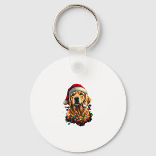 Golden Retriever Funny dog Christmas Santa Hat lig Key Ring