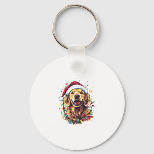 Golden Retriever Funny dog Christmas Santa Hat lig Key Ring