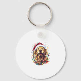 Golden Retriever Funny dog Christmas Santa Hat lig Key Ring