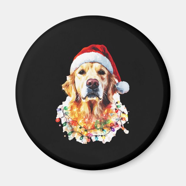 Golden Retriever Funny dog Christmas Santa Hat lig Magnet (Front)