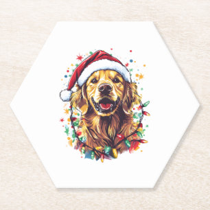 Golden Retriever Funny dog Christmas Santa Hat lig Paper Coaster