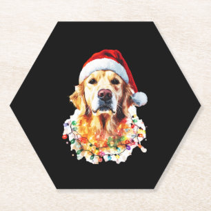 Golden Retriever Funny dog Christmas Santa Hat lig Paper Coaster