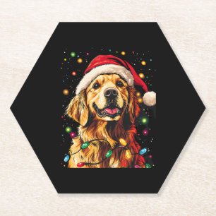 Golden Retriever Funny dog Christmas Santa Hat lig Paper Coaster