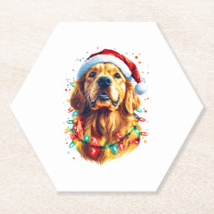 Golden Retriever Funny dog Christmas Santa Hat lig Paper Coaster