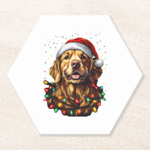 Golden Retriever Funny dog Christmas Santa Hat lig Paper Coaster