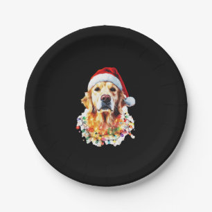 Golden Retriever Funny dog Christmas Santa Hat lig Paper Plate