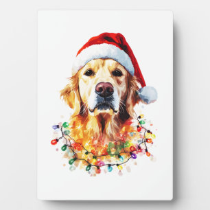 Golden Retriever Funny dog Christmas Santa Hat lig Plaque
