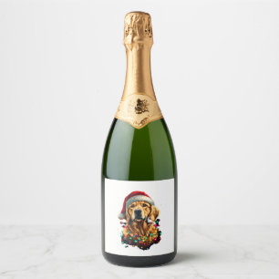Golden Retriever Funny dog Christmas Santa Hat lig Sparkling Wine Label