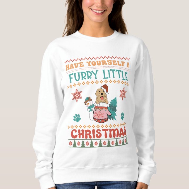 Golden Retriever Furry Little Christmas Sweatshirt (Front)