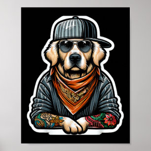 Golden Retriever Gangsta Costume Tattoo Dog Owner  Poster