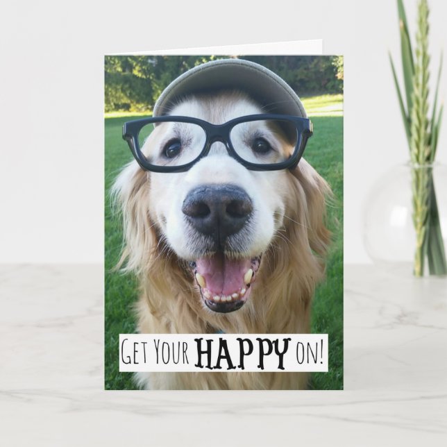 Golden Retriever Get Your Happy On Card (Front)