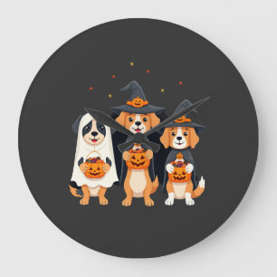 Golden Retriever Ghost Halloween Trick Or Treat Do Large Clock