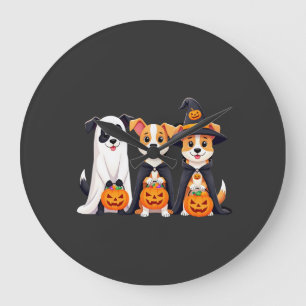 Golden Retriever Ghost Halloween Trick Or Treat Do Large Clock
