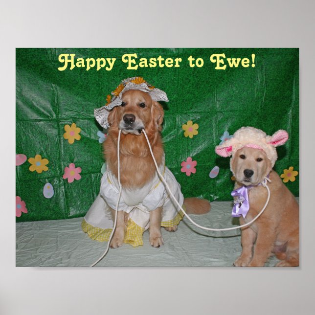 Golden Retriever Girl and Lamb Happy Easter to Ewe Poster (Front)