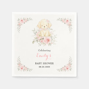 Golden Retriever Girl Baby Shower Floral Puppy Napkin