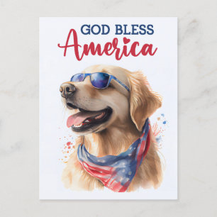 Golden Retriever, God Bless America Postcard