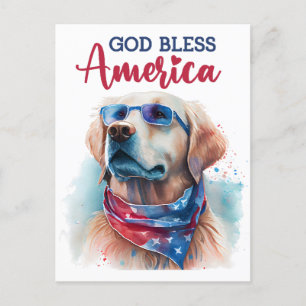 Golden Retriever, God Bless America Postcard