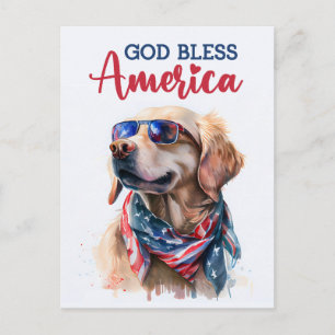 Golden Retriever, God Bless America Postcard
