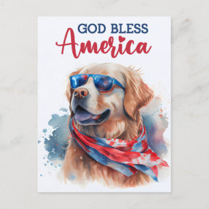 Golden Retriever, God Bless America Postcard