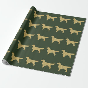 Golden retriever Gold glitter green Wrapping Paper